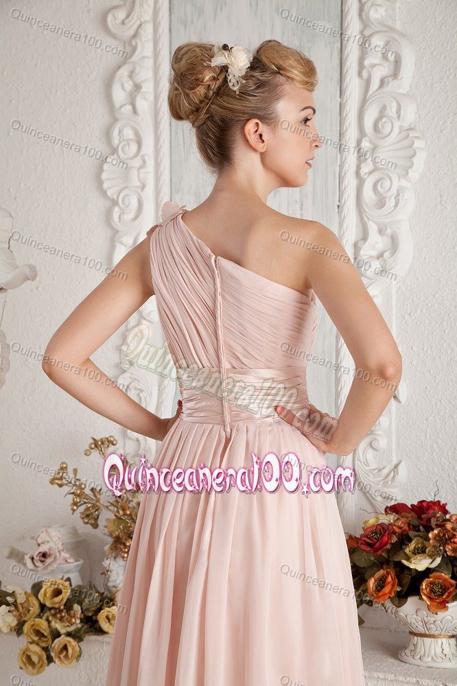 Baby Pink Empire One Shoulder Brush Train Formal Dresses For Dama