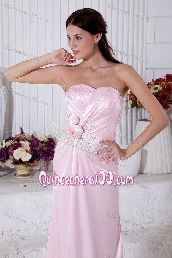 Light Pink Strapless Beading Bridesmaid Dama Dresses Floor-length