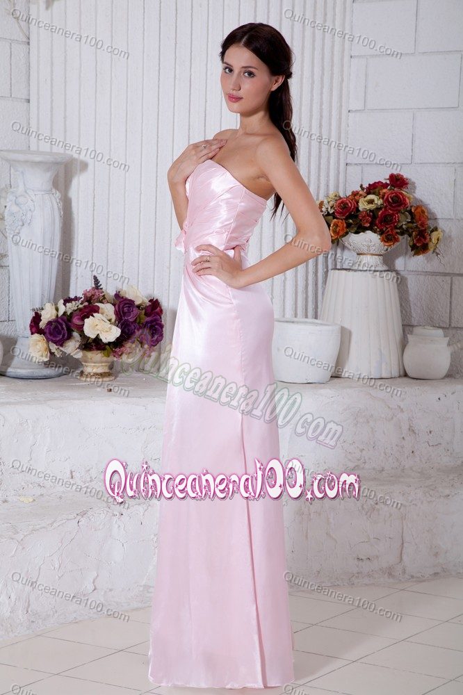 Light Pink Strapless Beading Bridesmaid Dama Dresses Floor-length