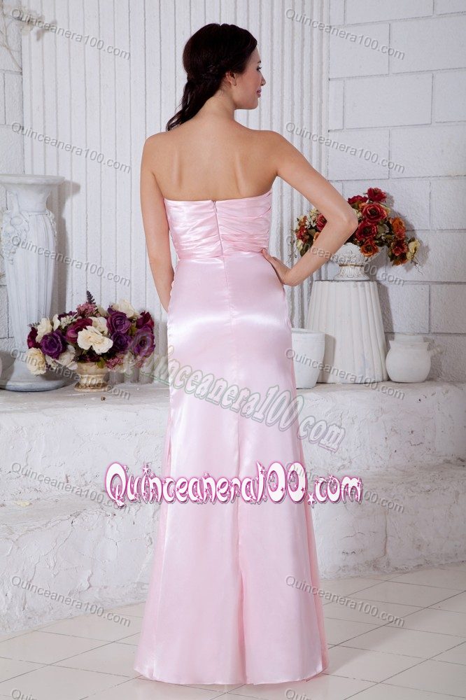 Light Pink Strapless Beading Bridesmaid Dama Dresses Floor-length