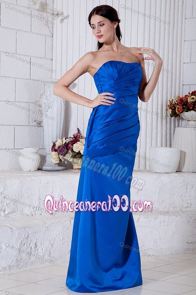 Royal Blue Column Strapless Pleats Prom Dresses For Dama Brush Train