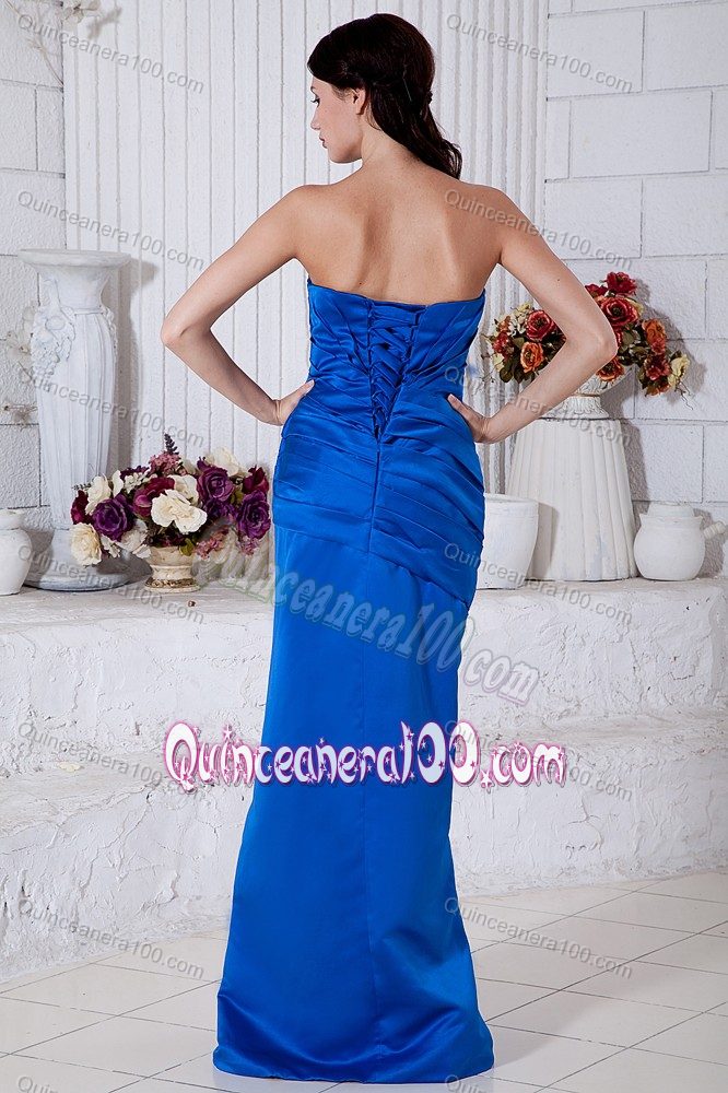 Royal Blue Column Strapless Pleats Prom Dresses For Dama Brush Train