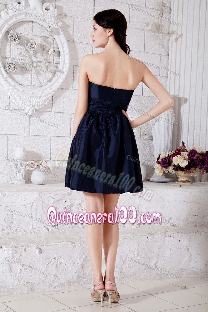 Navy Blue Princess Strapless Mini-length Dama Dress For Quinceaneras