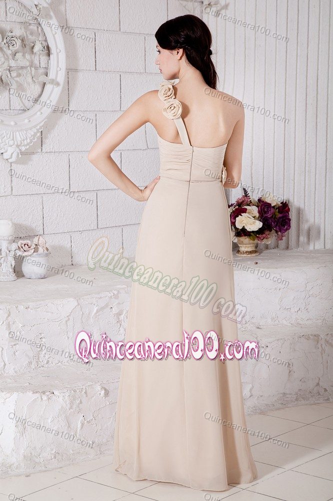 Champagne Empire One Shoulder Hand Made Flowers Dama Dress Floor-length