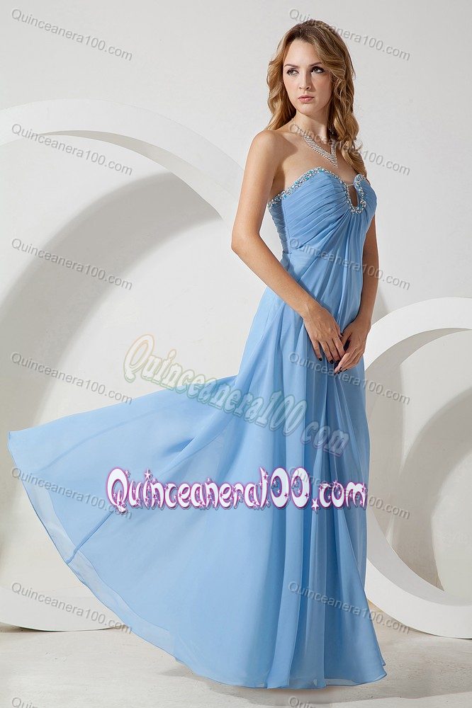 Baby Blue Empire Sweetheart Beaded Bridesmaid Dama Dresses Floor-length