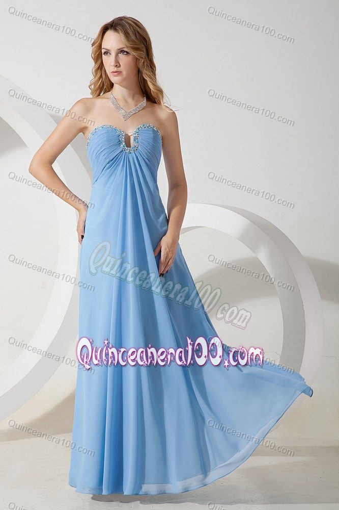 Baby Blue Empire Sweetheart Beaded Bridesmaid Dama Dresses Floor-length