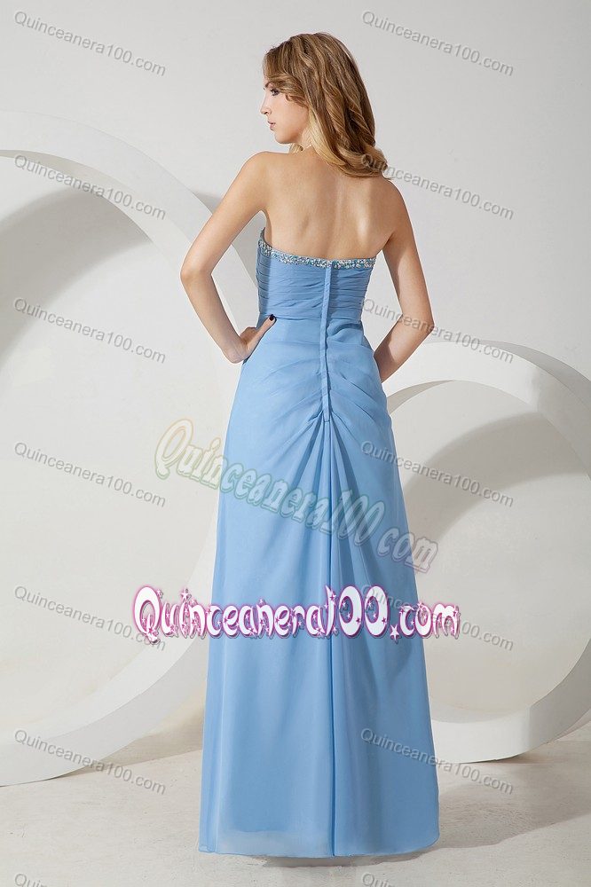 Baby Blue Empire Sweetheart Beaded Bridesmaid Dama Dresses Floor-length