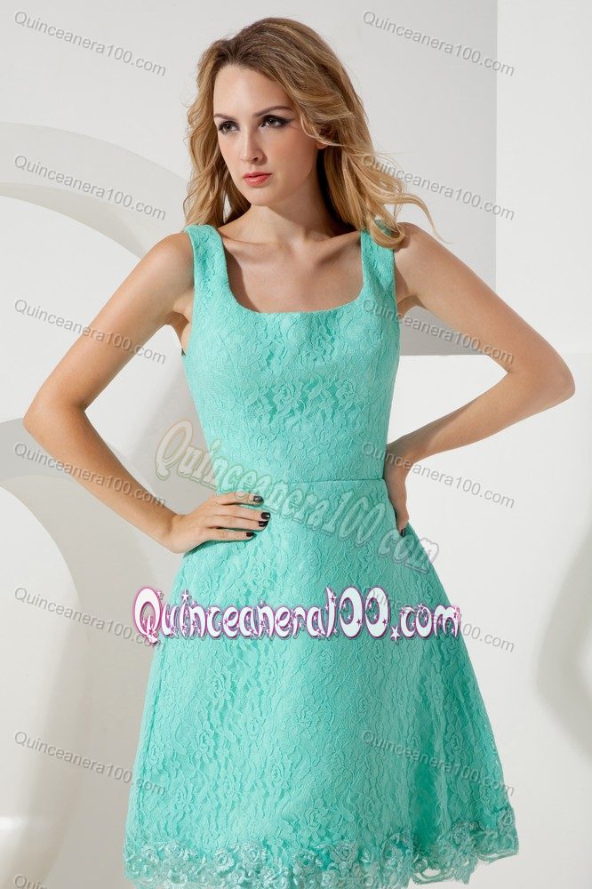 Modest urquoise Pricess Square Lace Dama Dresses For Quinceanera