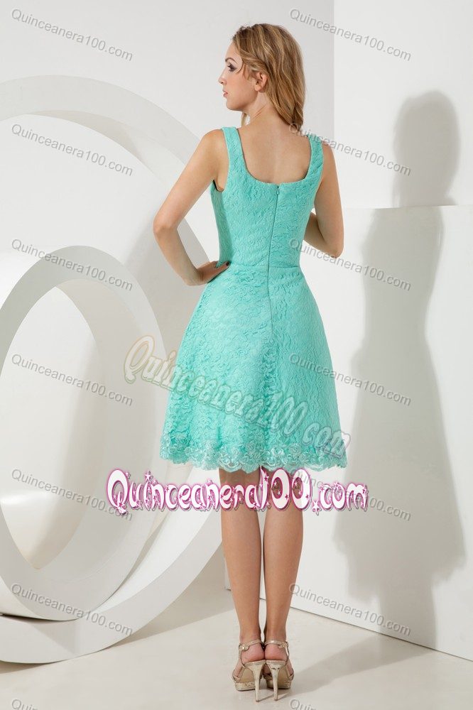 Modest urquoise Pricess Square Lace Dama Dresses For Quinceanera