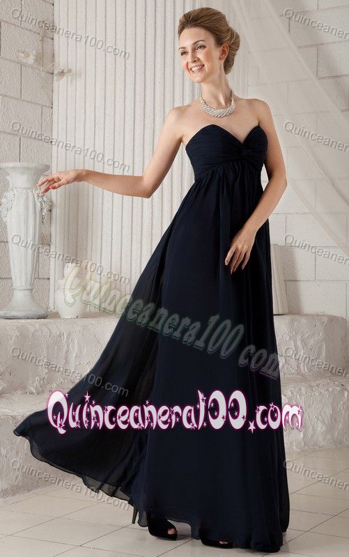 Black Empire Ruching Sweetheart Floor-length Party Dama Dresses