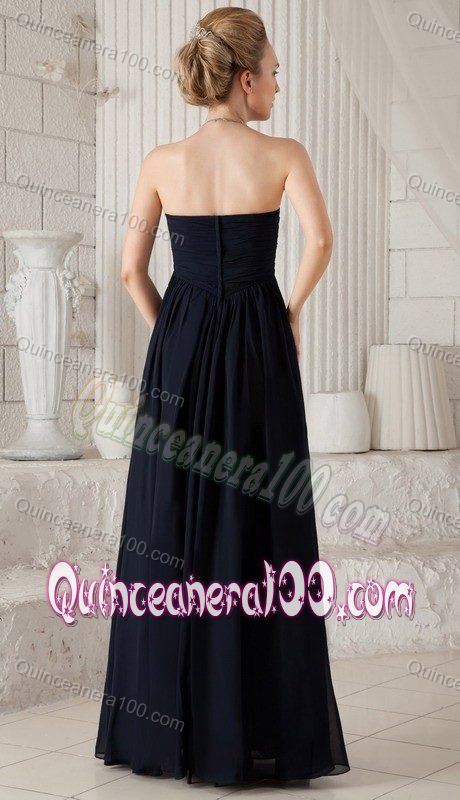 Black Empire Ruching Sweetheart Floor-length Party Dama Dresses