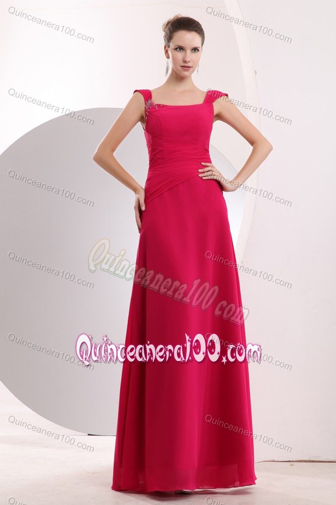 Hot Pink Straps Beading Damas Dresses For Quince Empire Floor-length