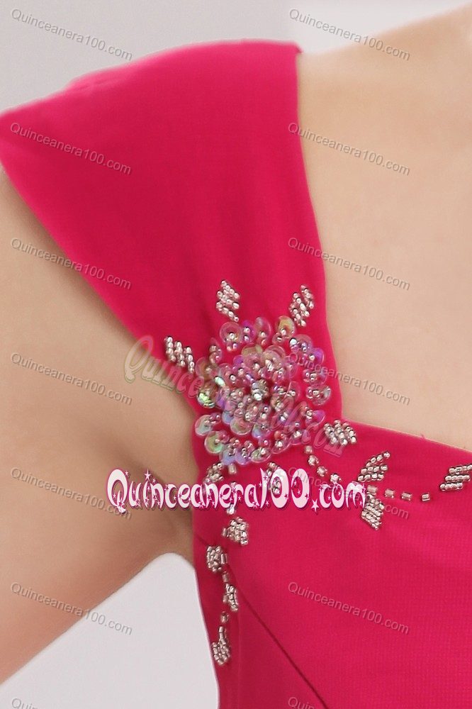 Hot Pink Straps Beading Damas Dresses For Quince Empire Floor-length