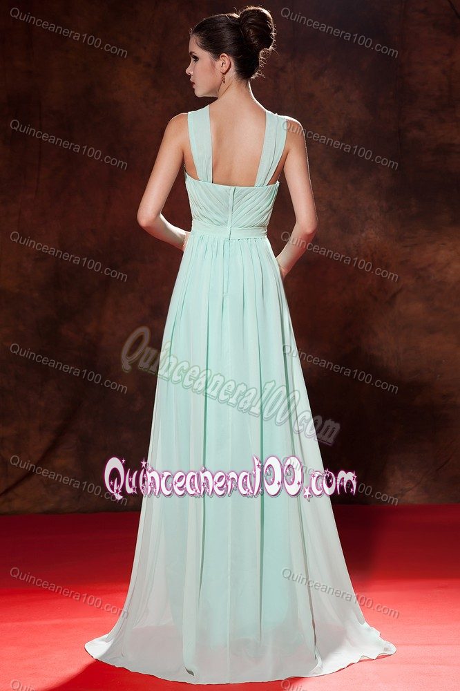 Apple Green Straps Ruching Empire Dresses For Damas Floor-length