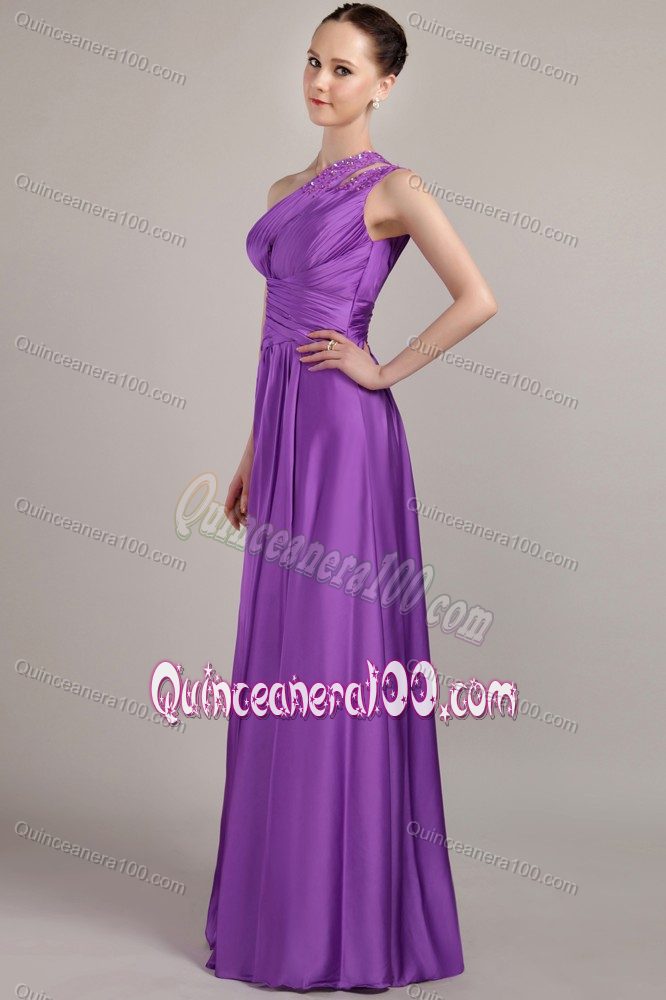 Amazing Beaded Purple One Shoulder Dama Dress for Quinceaneras