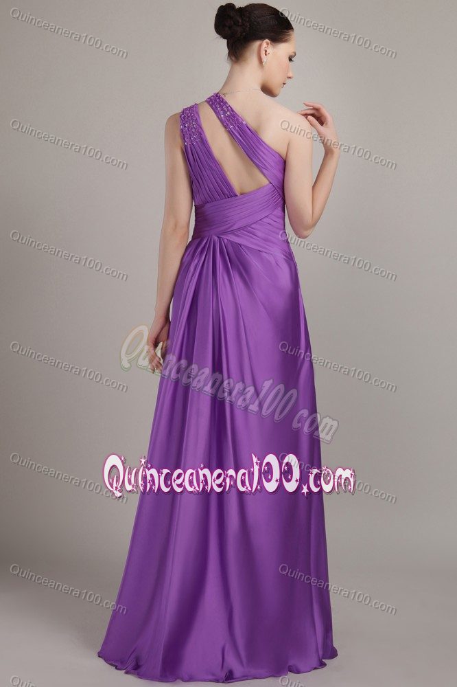 Amazing Beaded Purple One Shoulder Dama Dress for Quinceaneras