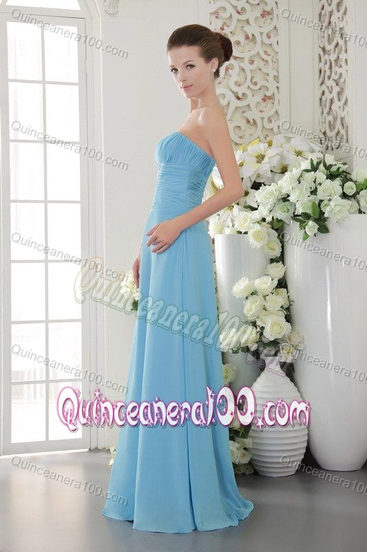 Elegant Light Blue Strapless Chiffon Formal Dresses for Dama