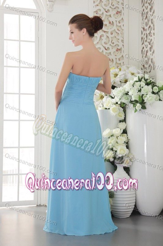 Elegant Light Blue Strapless Chiffon Formal Dresses for Dama