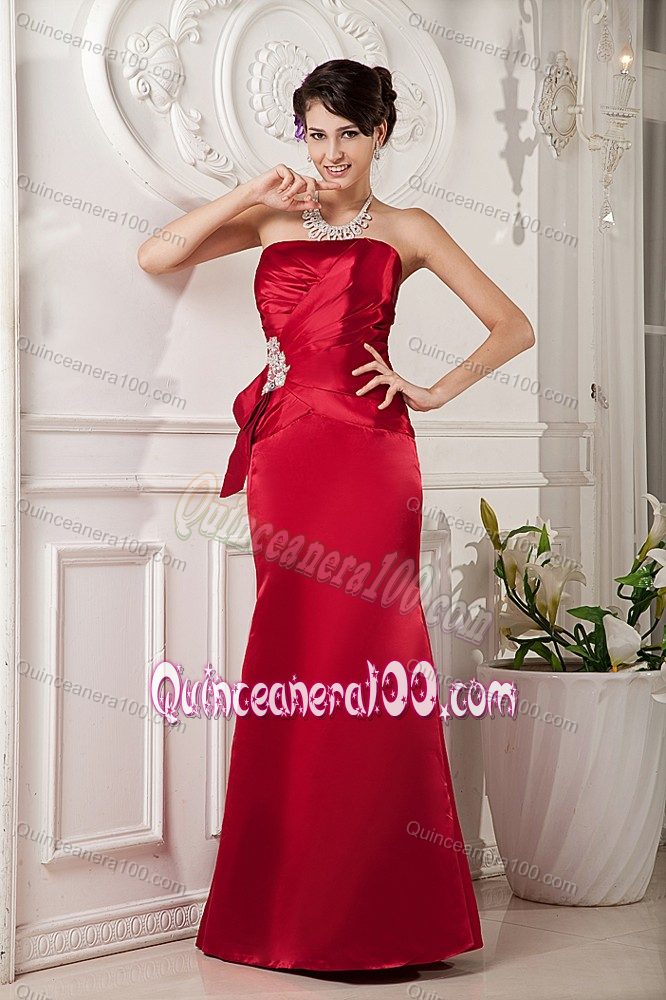 Custom Made Wine Red Strapless Beaded Formal Dresses for Dama