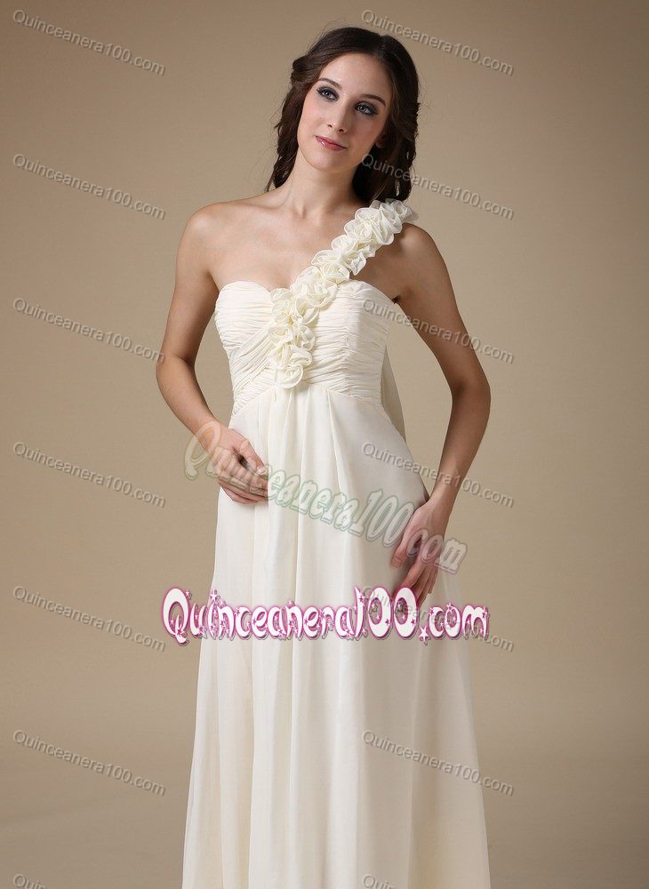 Discount One Shoulder Chiffon Dama Dress with Hand Made Flowers