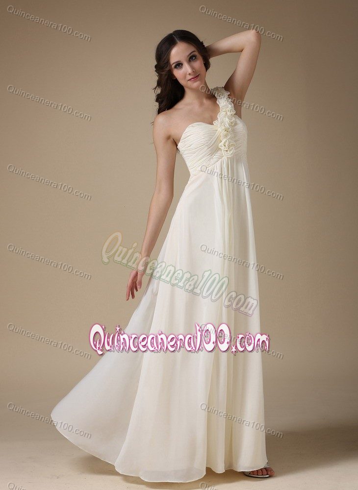 Discount One Shoulder Chiffon Dama Dress with Hand Made Flowers