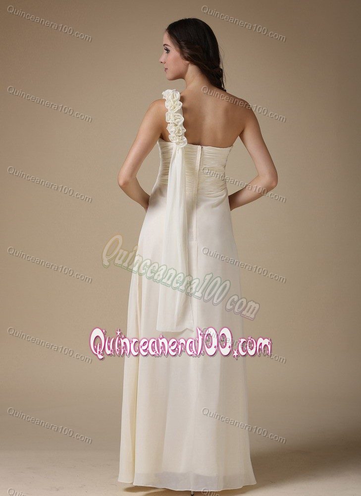 Discount One Shoulder Chiffon Dama Dress with Hand Made Flowers