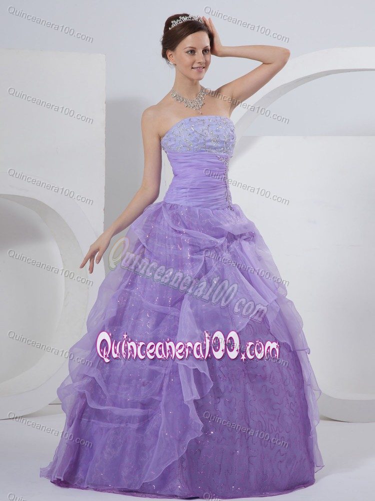 Lavender Organza Ruched Dress for Quinceaneras with Appliques