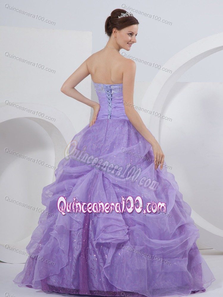 Lavender Organza Ruched Dress for Quinceaneras with Appliques