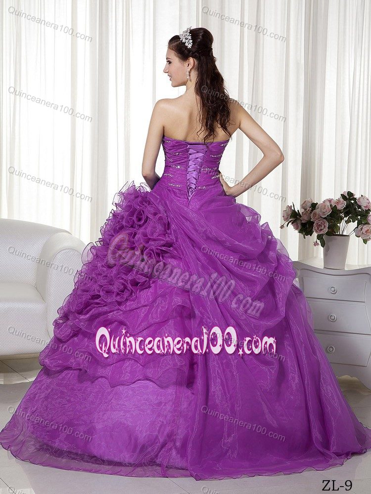 Purple Floor-length Organza Sweet Sixteen Dresses with Ruches