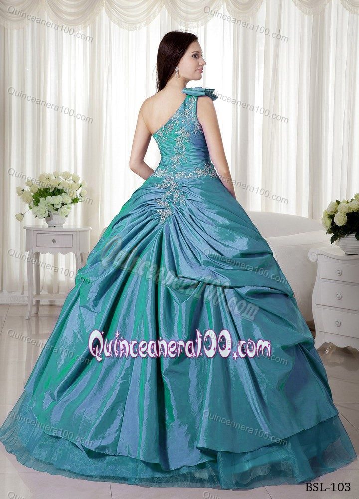 One Shoulder Appliques Dresses for Quince in Taffeta and Organza