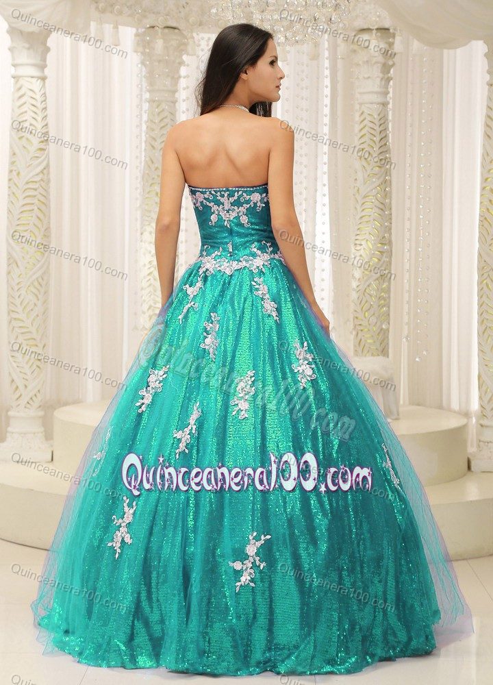 Shimmery Strapless Appliques Tulle Sweet 15 Dresses with Paillette