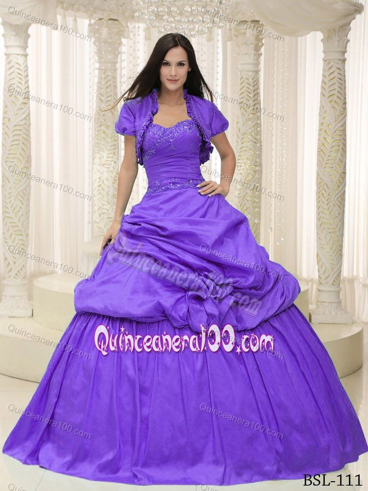 Fitted Purple Sweetheart Quinceanera Party Dresses with Appliques