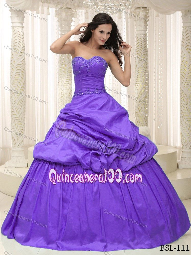 Fitted Purple Sweetheart Quinceanera Party Dresses with Appliques