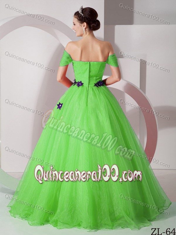 Floral Embellishment Organza Sweet Sixteen Dress in Spring Green