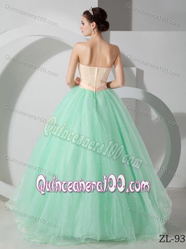 Simple Organza Strapless Dresses for Quince with Beaded Bowknot