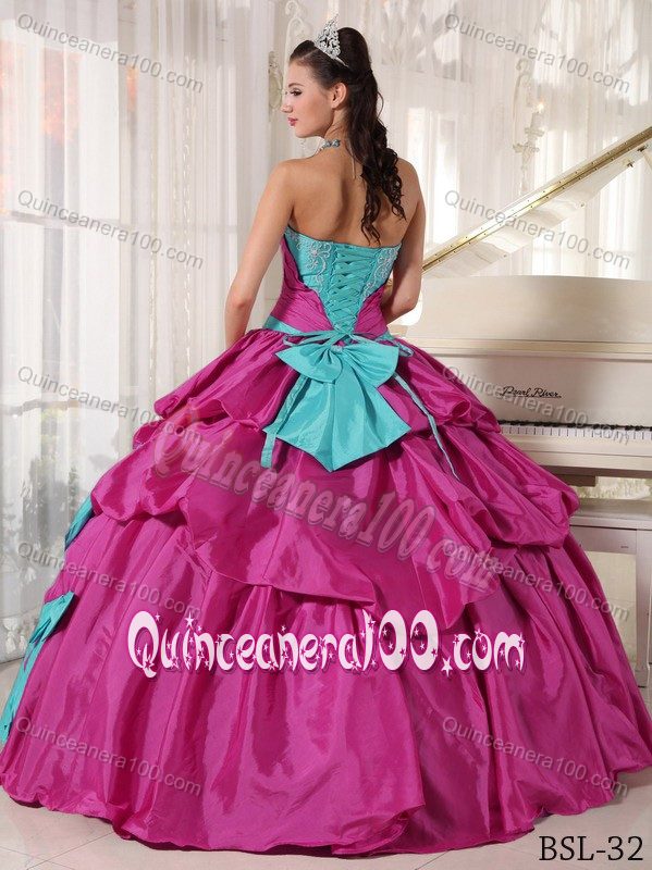 Beautiful Fuchsia and Aqua Blue Dresses for Quince with Bowknot