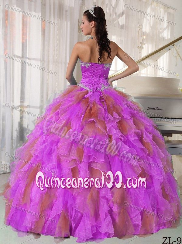 Two-toned Ball Gown Appliques Sweet Sixteen Dresses with Ruffles