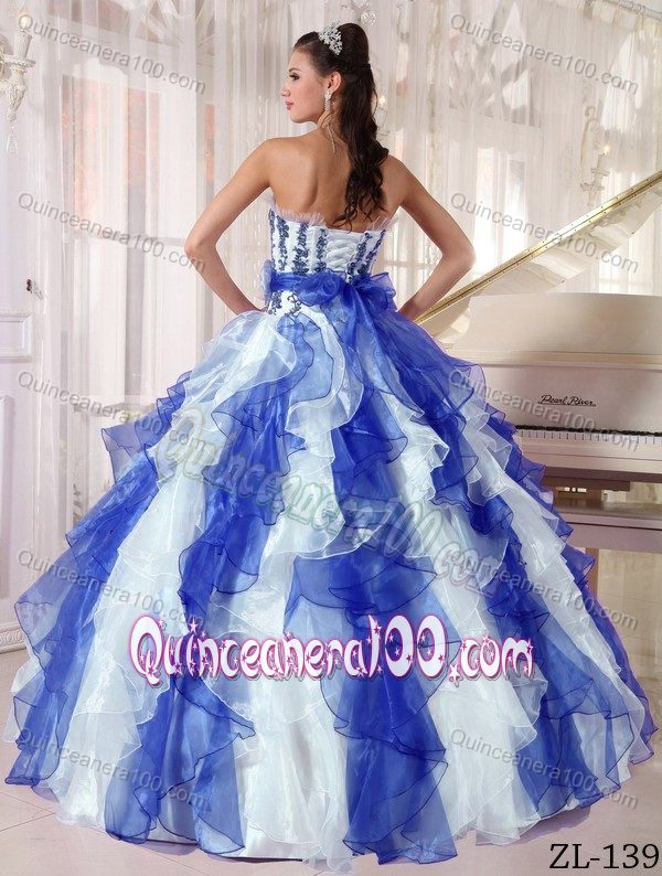 Newest Two-toned Strapless Organza Dress for Quince with Ruffles