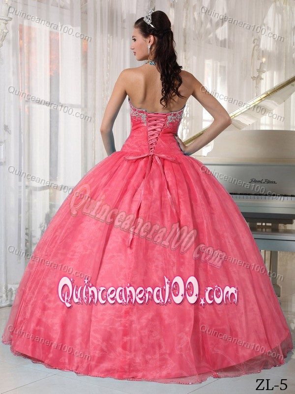 Classic Beaded Sweetheart Quinceanera Party Dress in Watermelon