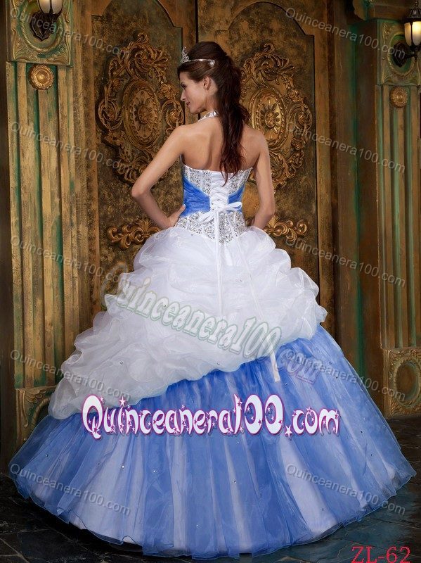 Affordable Halter Top Beading Quinceanera Dresses with Pick-ups