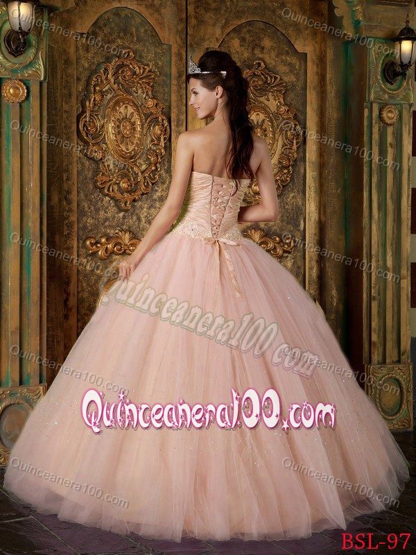 Desirable Tulle Quinceanera Dress with Ruched and Beaded Bodice