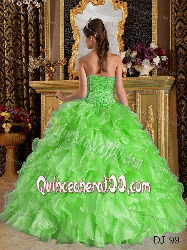 Newest Organza Spring Green Sweet 16 Dresses with Ruffled Layers