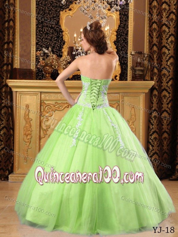 Custom Made Tulle Appliques Sweet Sixteen Dress in Yellow Green