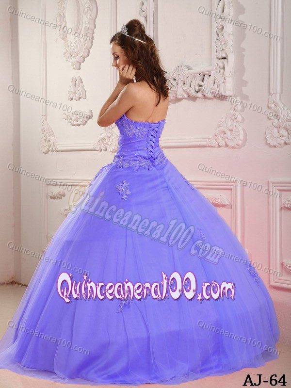 Sweet Lilac Sweetheart Tulle Sweet Fifteen Dresses with Appliques