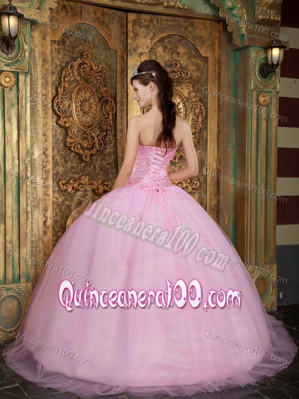 Baby Pink Tulle Appliques Quinceanera Party Dresses on Discount