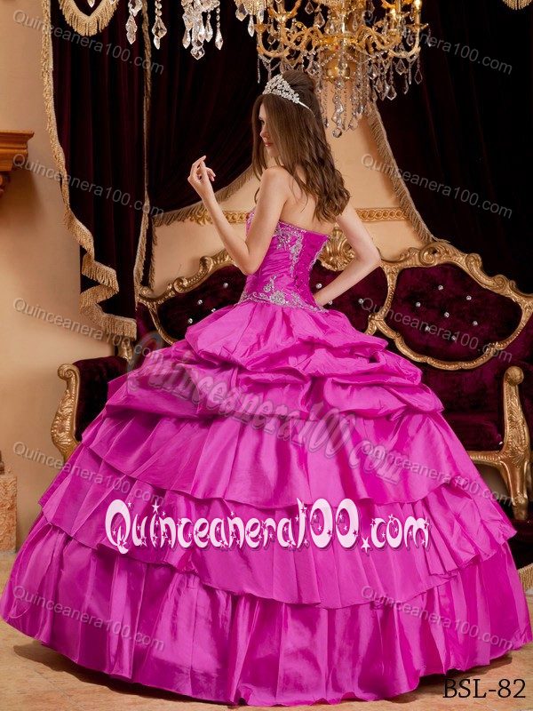 Beautiful Taffeta Appliques Quinceanera Gown Dress with Pick-ups