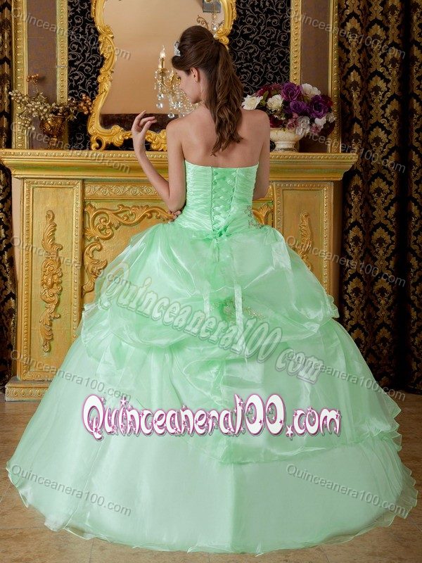 Apple Green Strapless Appliques and Pick-ups Accent Quince Dress