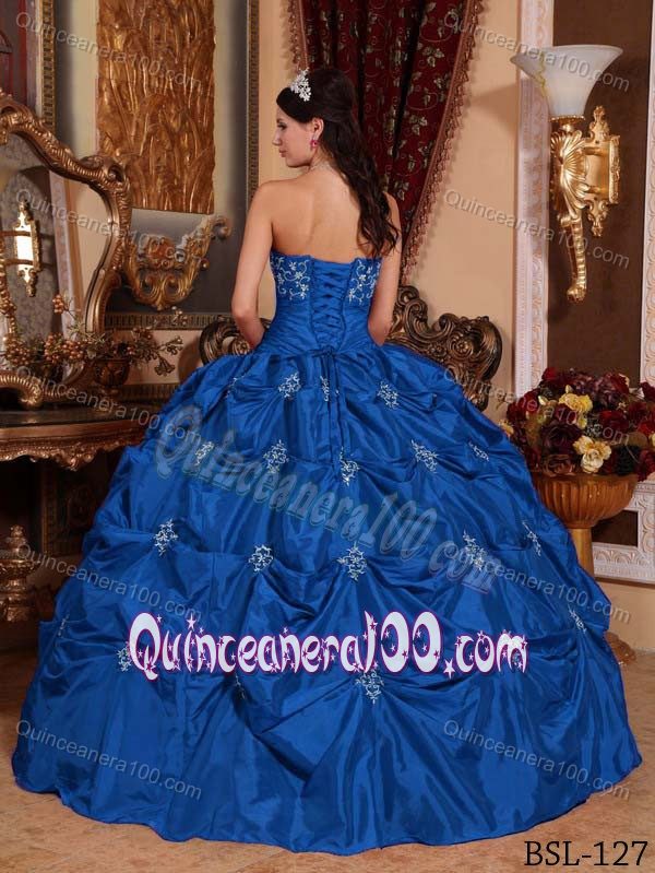 Strapless Ruched Bust Appliques Quinceanera Dress with Pick-ups