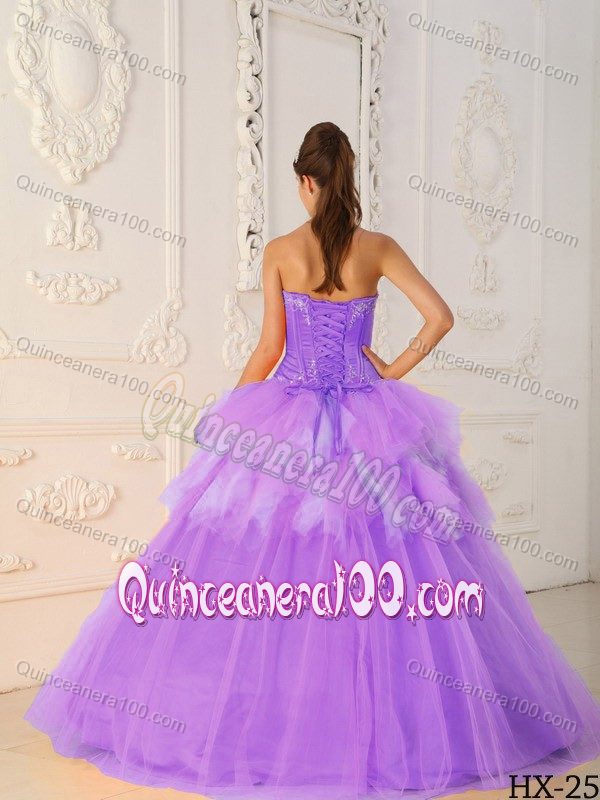 Lavender Princess Sweetheart Ruffled Silhouette Dress for Quince