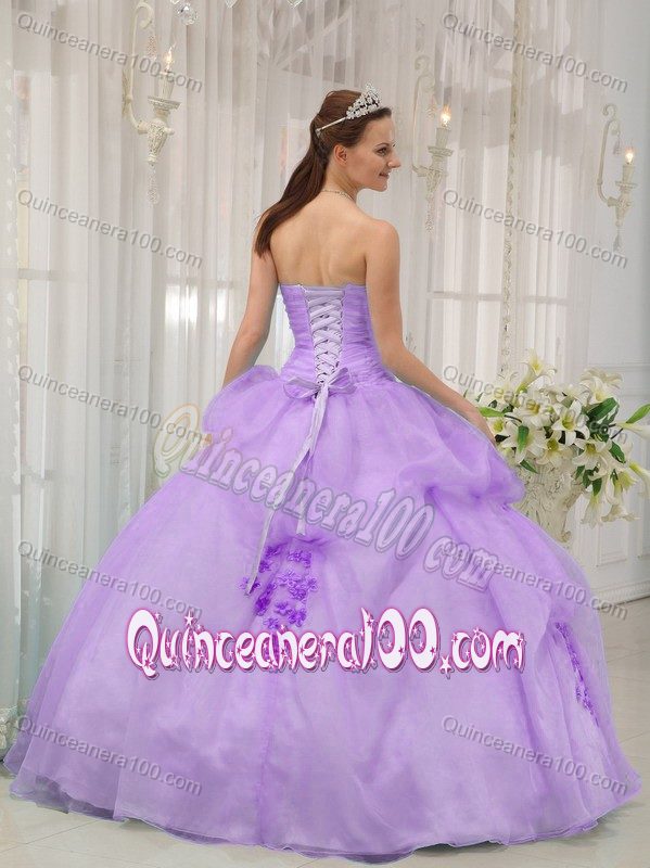 Lilac Strapless Pick-ups with Floral Appliques Quinces Dresses